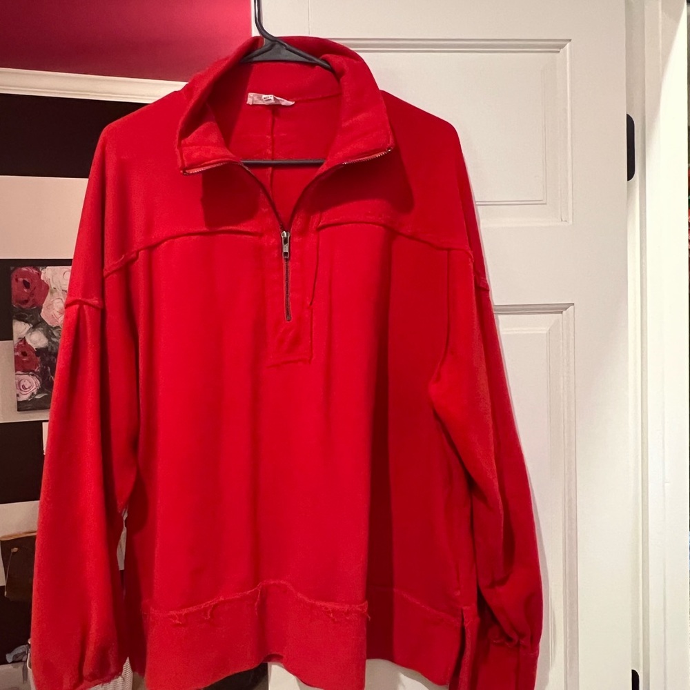 Women's Red Half-Zip Sweater